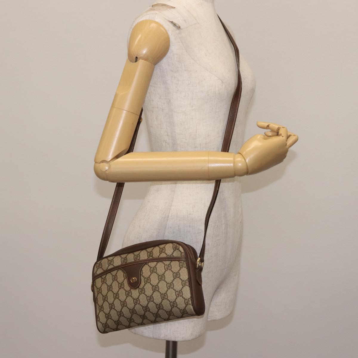 GUCCI GG Supreme Shoulder Bag PVC Beige Silver 001 58 6594 Auth 144076