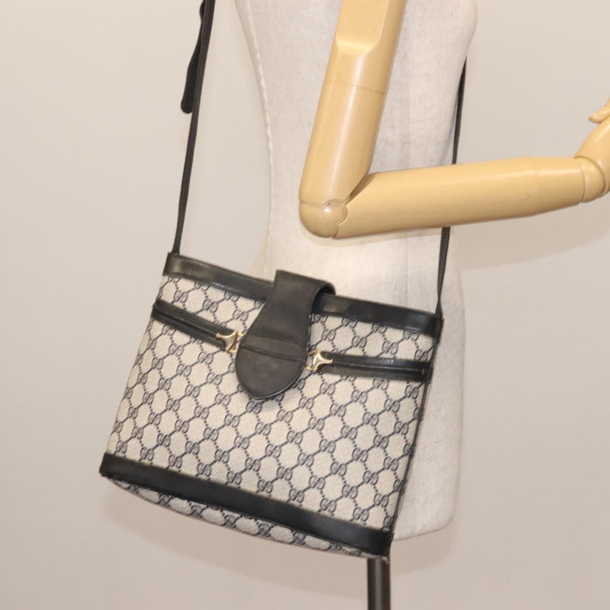 GUCCI GG Supreme Horsebit Shoulder Bag PVC Navy Gold 23 01 3373 Auth 144078