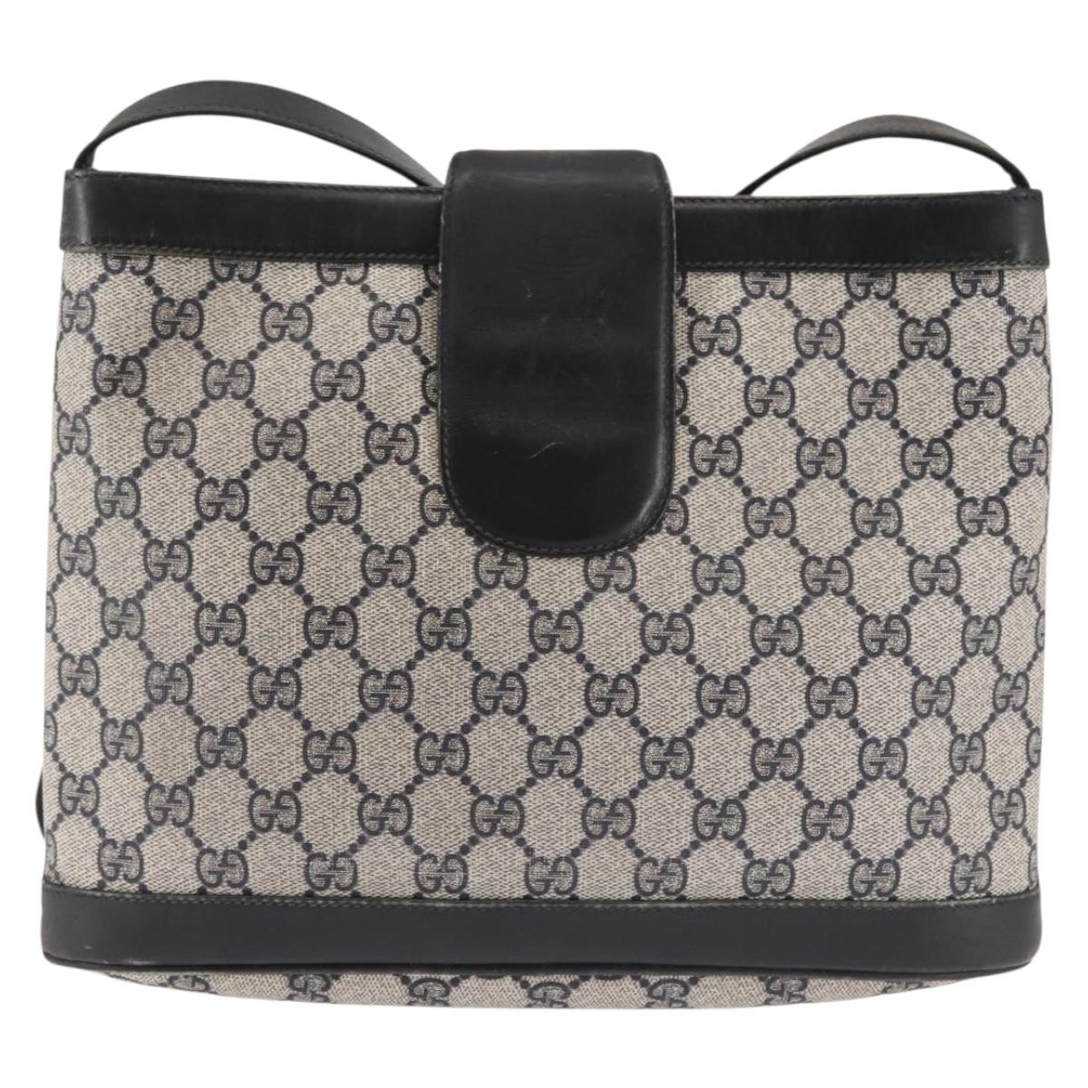 GUCCI GG Supreme Horsebit Shoulder Bag PVC Navy Gold 23 01 3373 Auth 144078