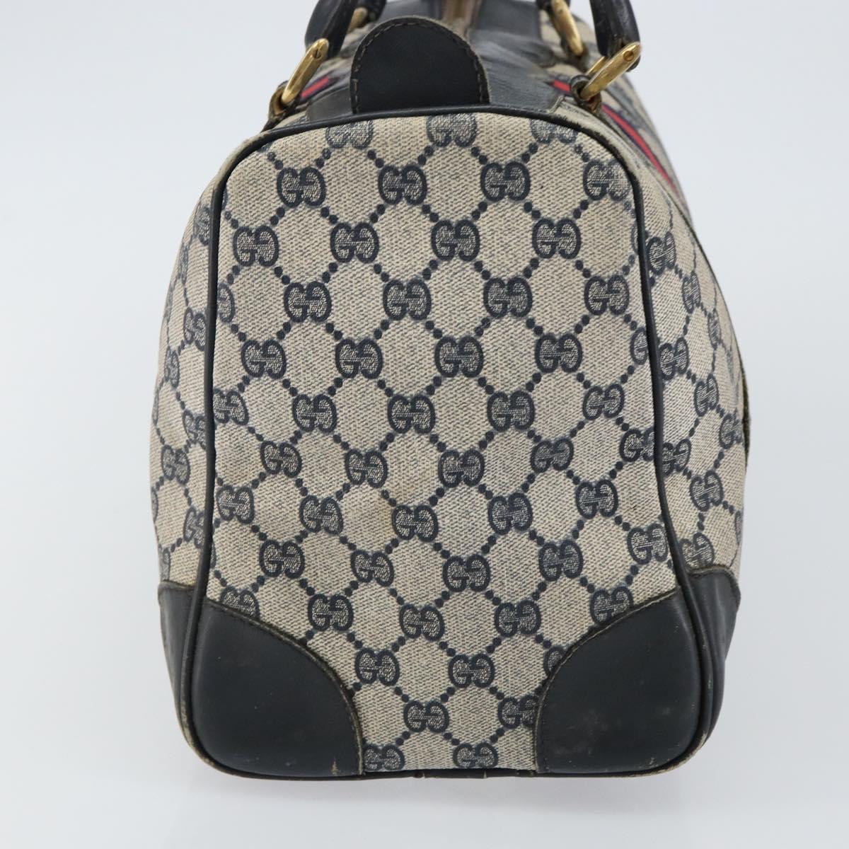 GUCCI GG Supreme Sherry Line Boston Bag PVC Navy Gold Auth 144080