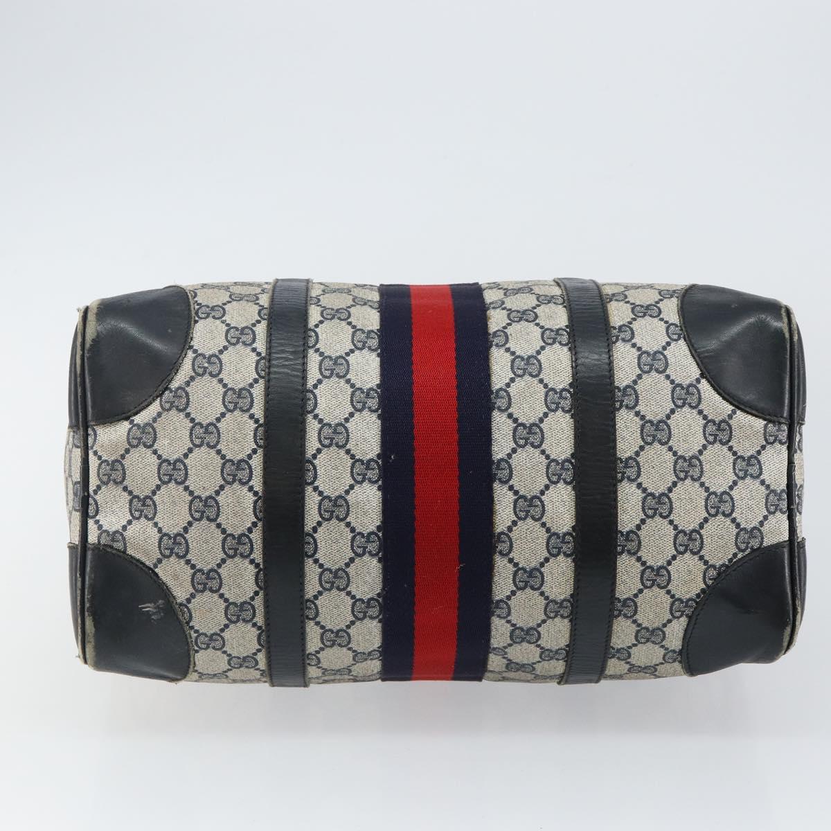 GUCCI GG Supreme Sherry Line Boston Bag PVC Navy Gold Auth 144080