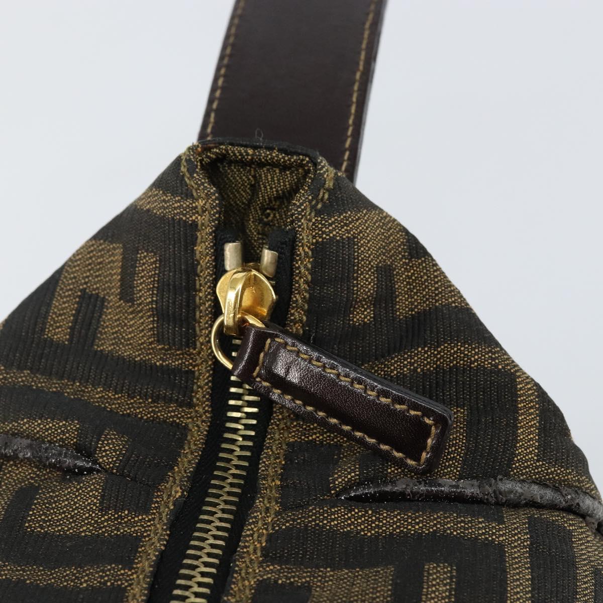 FENDI Zucca Canvas Vanity Bag Black Brown gold Auth 144081