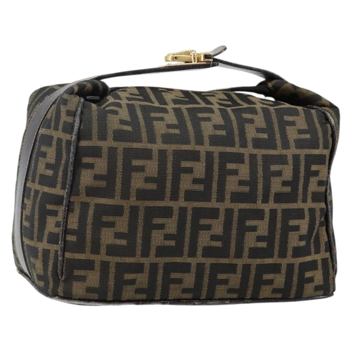 FENDI Zucca Canvas Vanity Bag Black Brown gold Auth 144081