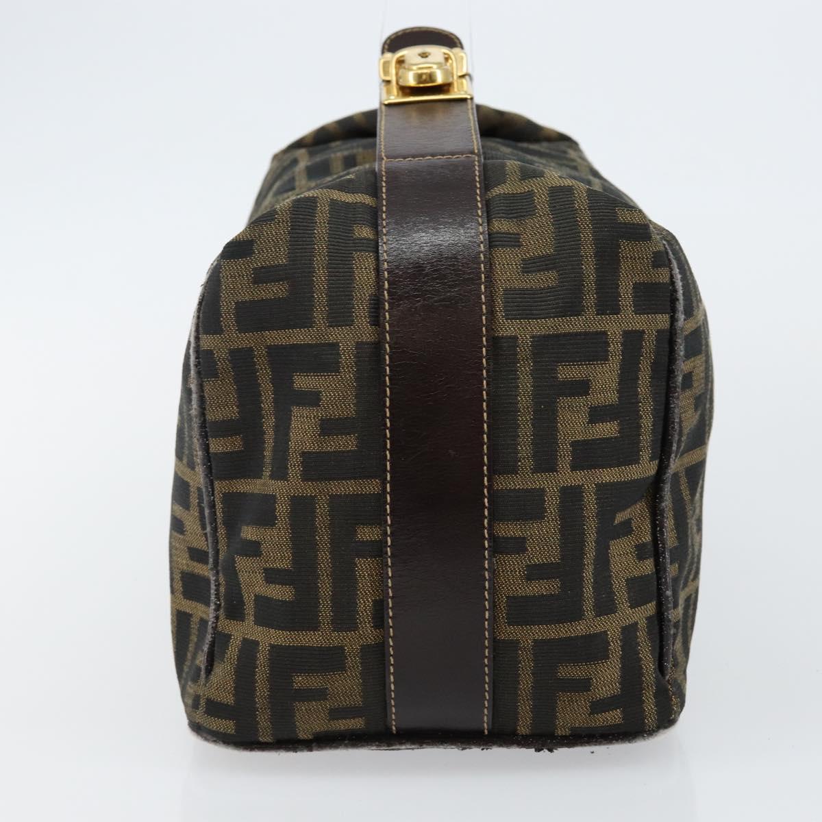 FENDI Zucca Canvas Vanity Bag Black Brown gold Auth 144081