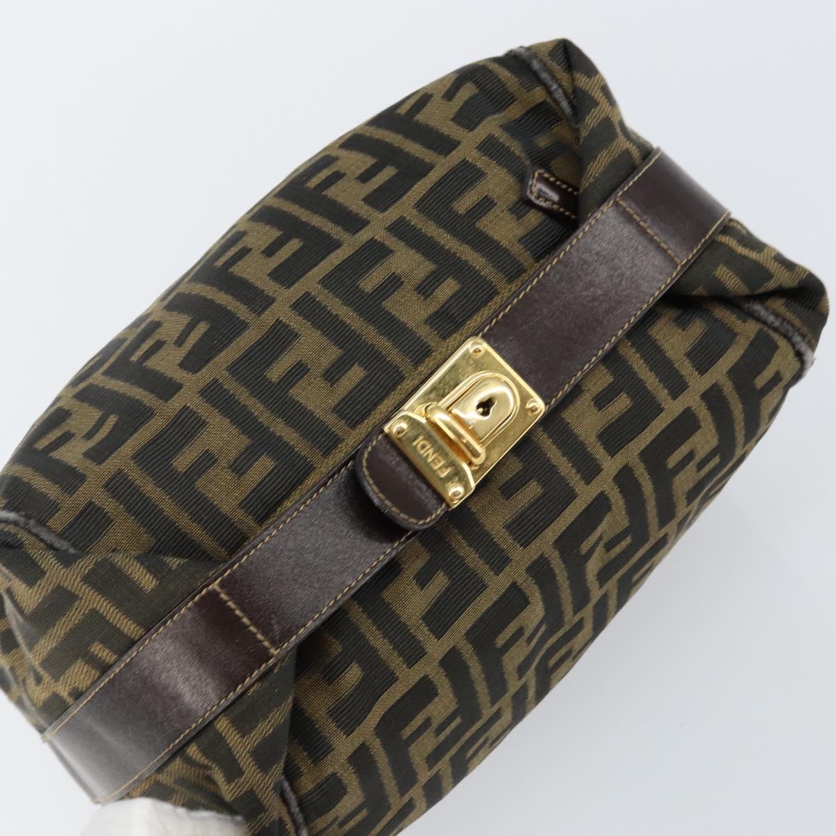 FENDI Zucca Canvas Vanity Bag Black Brown gold Auth 144081
