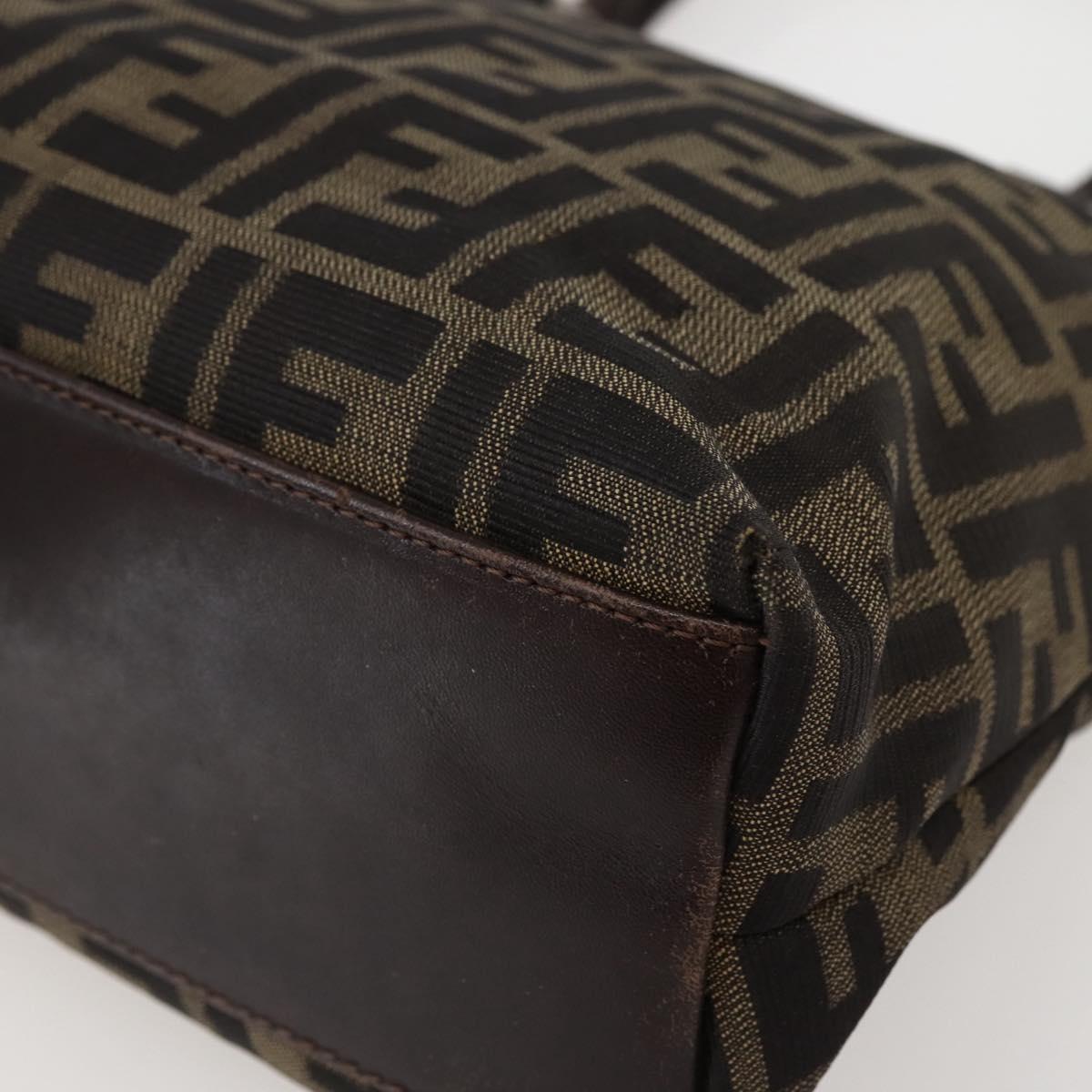 FENDI Zucca Canvas Hand Bag Brown Black Silver Auth 144082