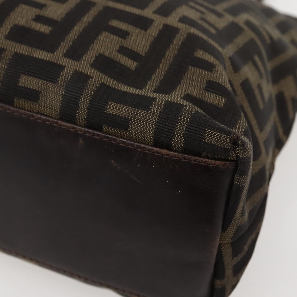 FENDI Zucca Canvas Hand Bag Brown Black Silver Auth 144082