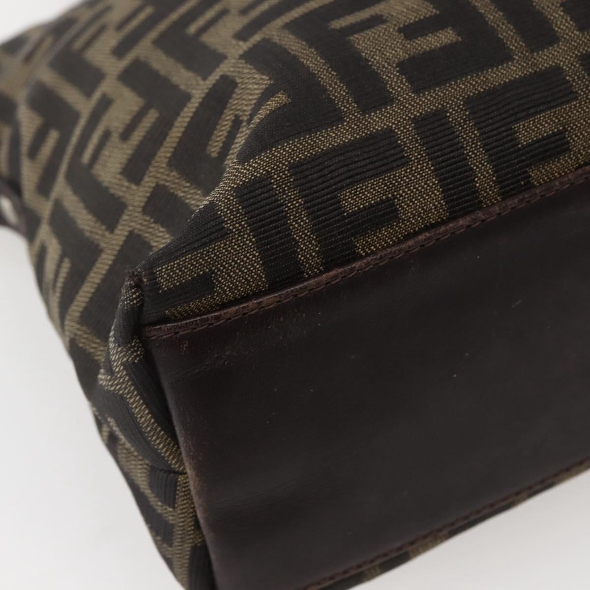 FENDI Zucca Canvas Hand Bag Brown Black Silver Auth 144082