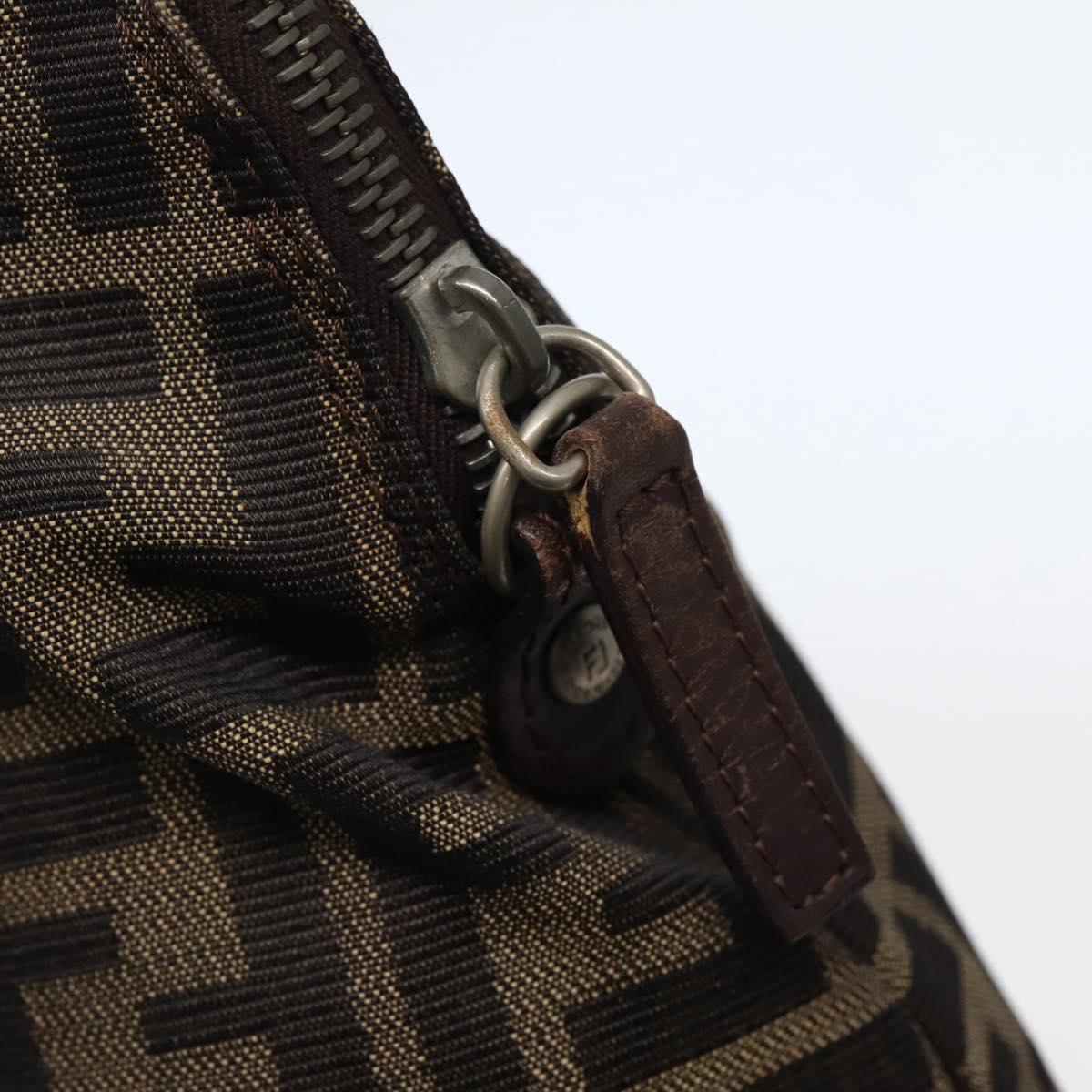 FENDI Zucca Canvas Hand Bag Brown Black Silver Auth 144082