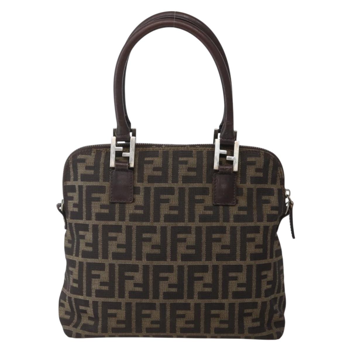 FENDI Zucca Canvas Hand Bag Brown Black Silver Auth 144082