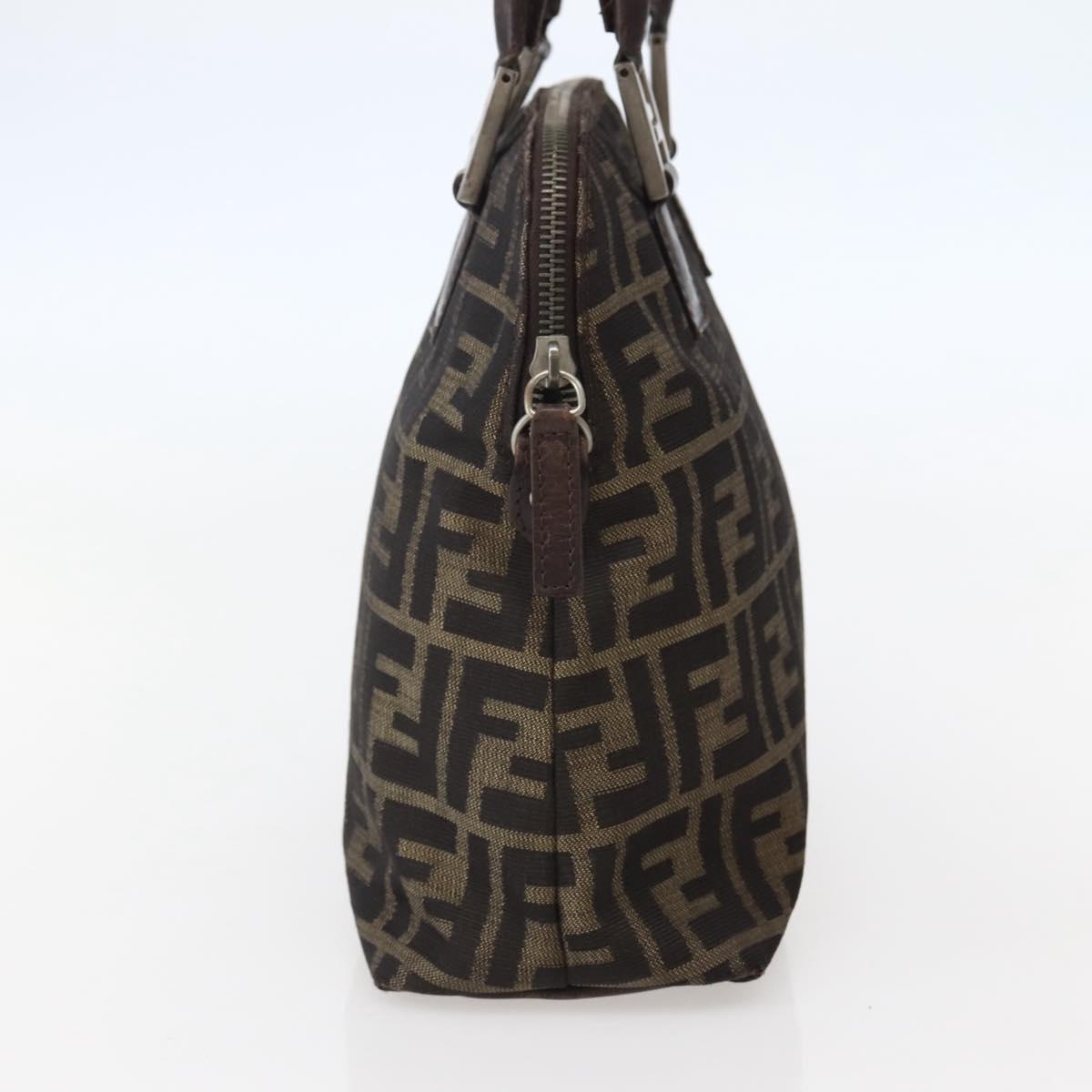 FENDI Zucca Canvas Hand Bag Brown Black Silver Auth 144082