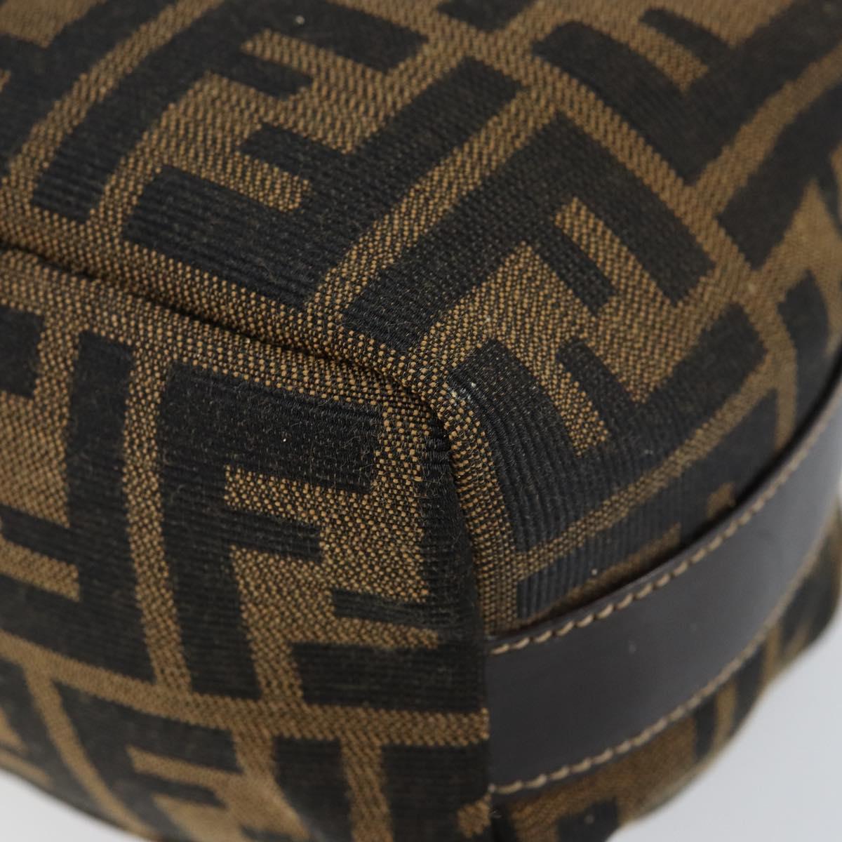 FENDI Zucca Canvas Vanity Pouch Black Brown gold Auth 144083