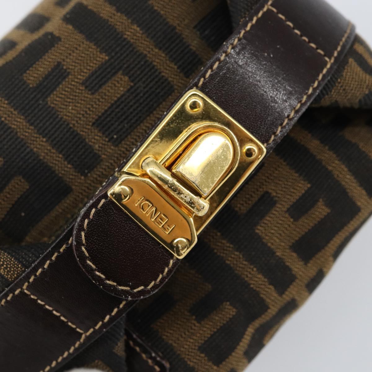 FENDI Zucca Canvas Vanity Pouch Black Brown gold Auth 144083