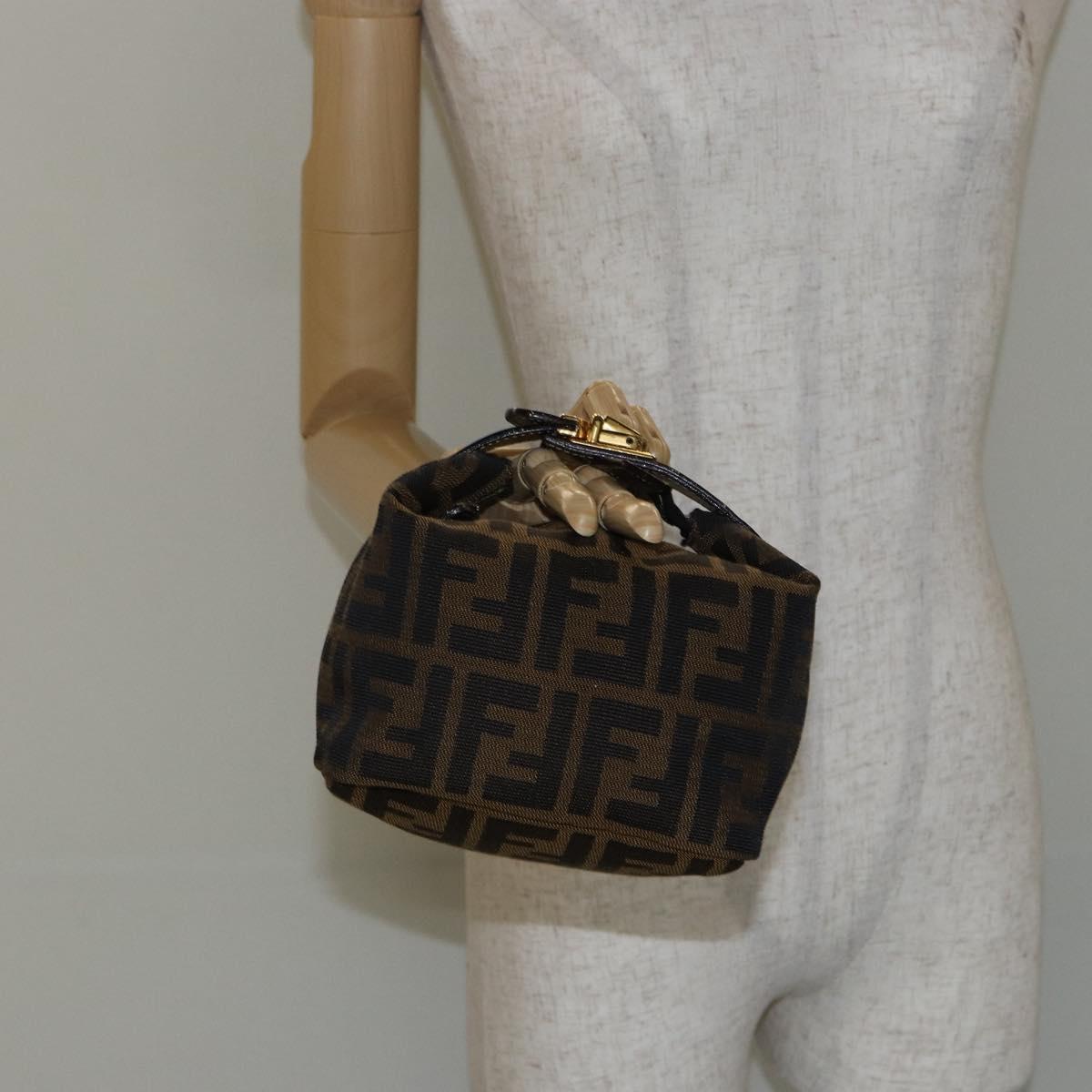 FENDI Zucca Canvas Vanity Pouch Black Brown gold Auth 144083