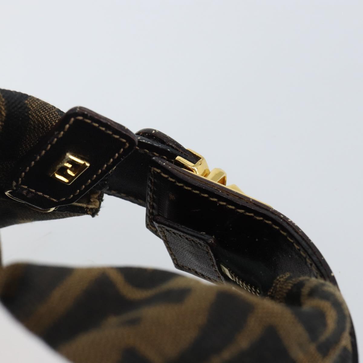 FENDI Zucca Canvas Vanity Pouch Black Brown gold Auth 144083