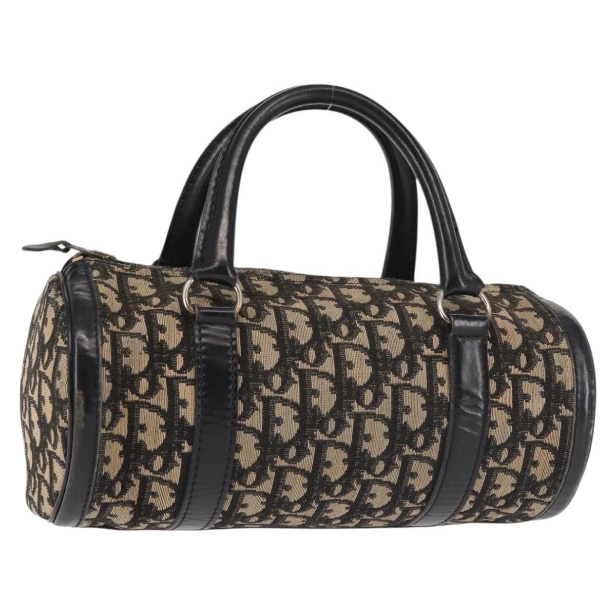 Christian Dior Trotter Canvas Hand Bag Black Silver Auth 144090