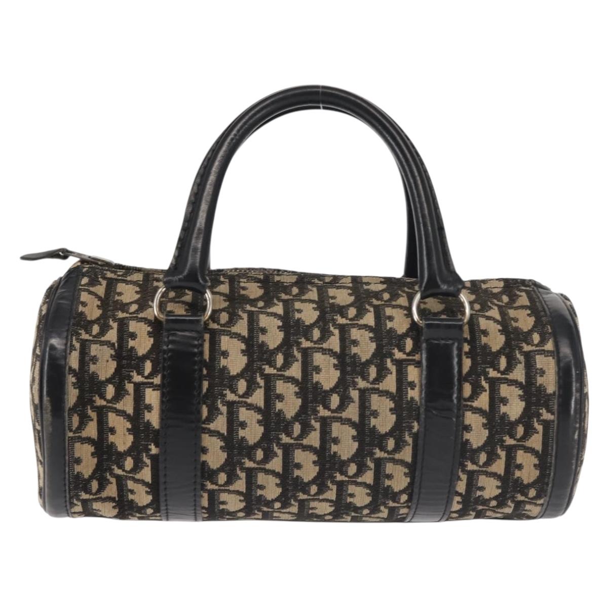 Christian Dior Trotter Canvas Hand Bag Black Silver Auth 144090