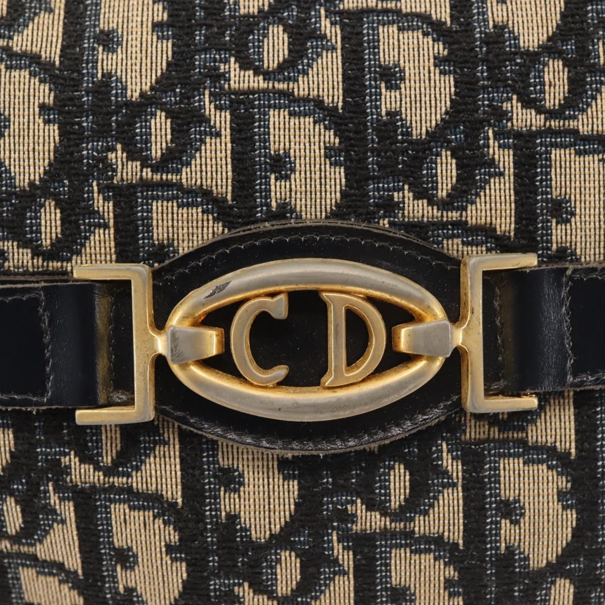 Christian Dior Trotter Canvas Shoulder Bag Navy Gold Auth 144091