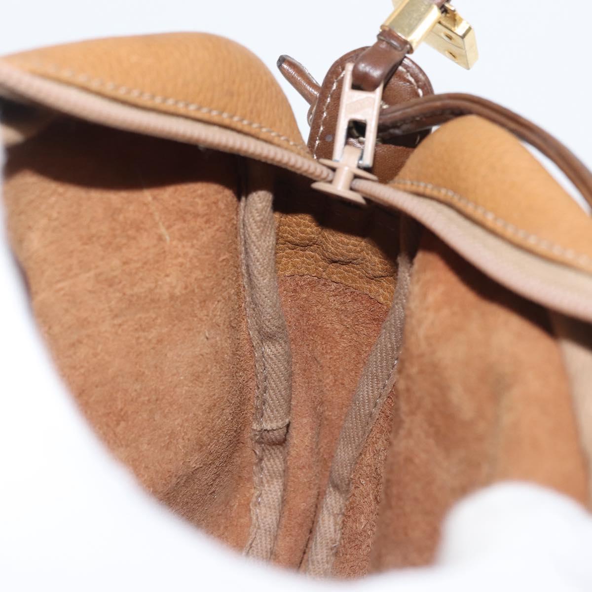 LOEWE Anagram Shoulder Bag Leather Beige Gold Auth 144092