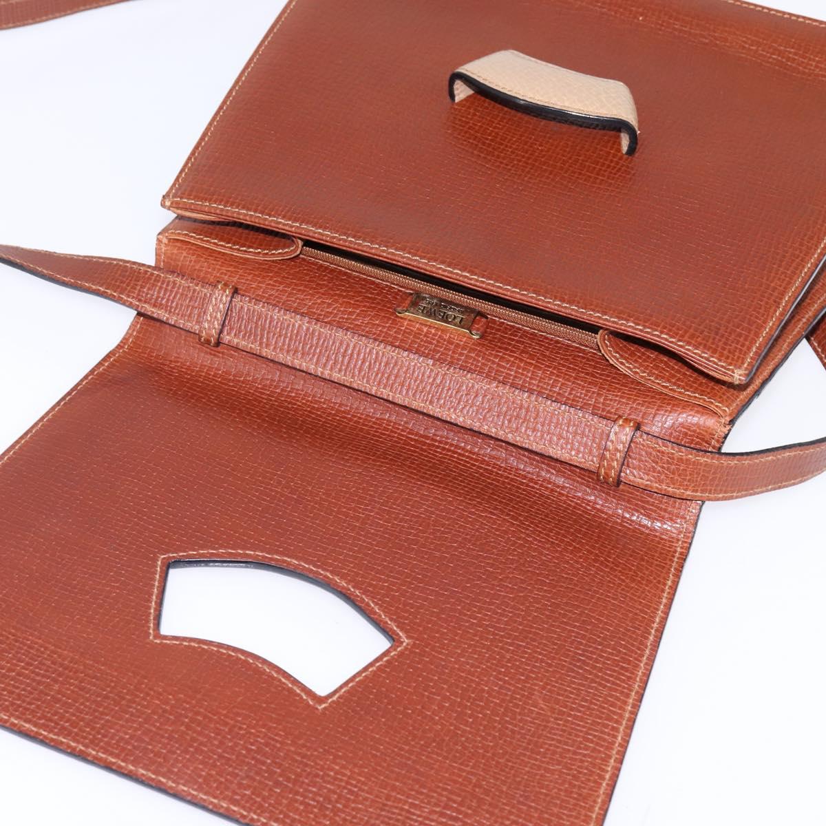 LOEWE Barcelona Hand Bag Leather 2way Brown Gold Auth 144093