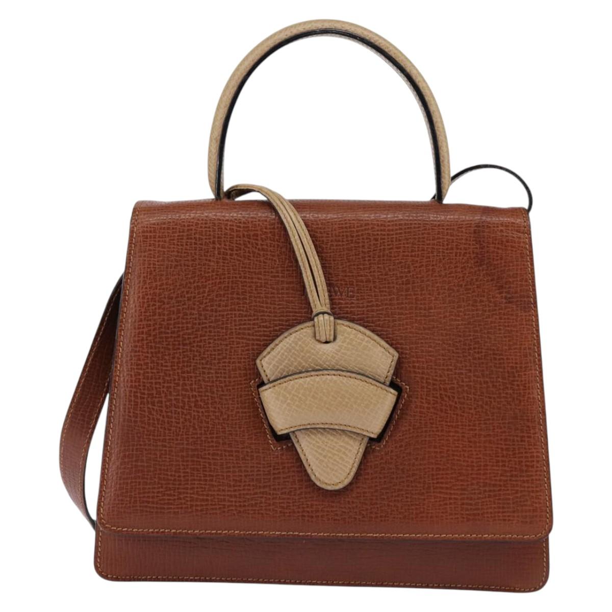 LOEWE Barcelona Hand Bag Leather 2way Brown Gold Auth 144093