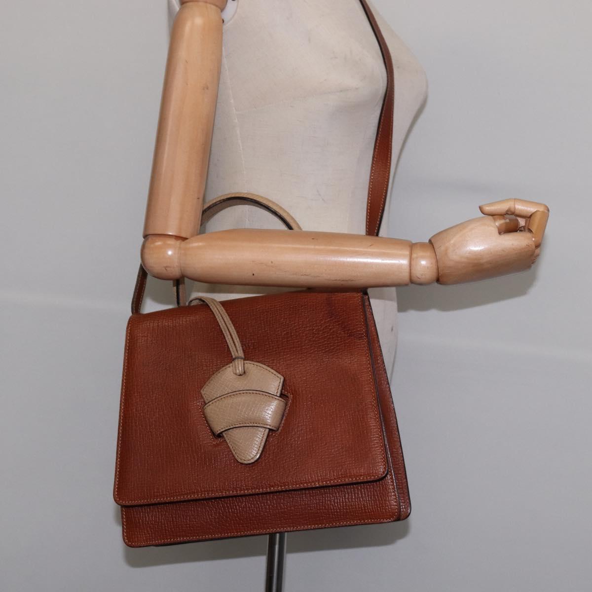 LOEWE Barcelona Hand Bag Leather 2way Brown Gold Auth 144093