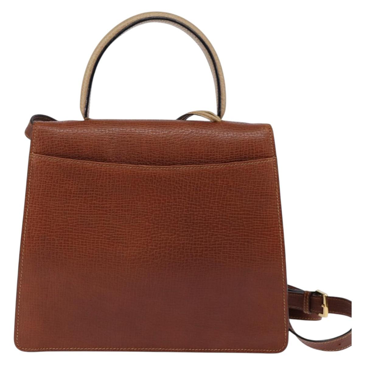 LOEWE Barcelona Hand Bag Leather 2way Brown Gold Auth 144093