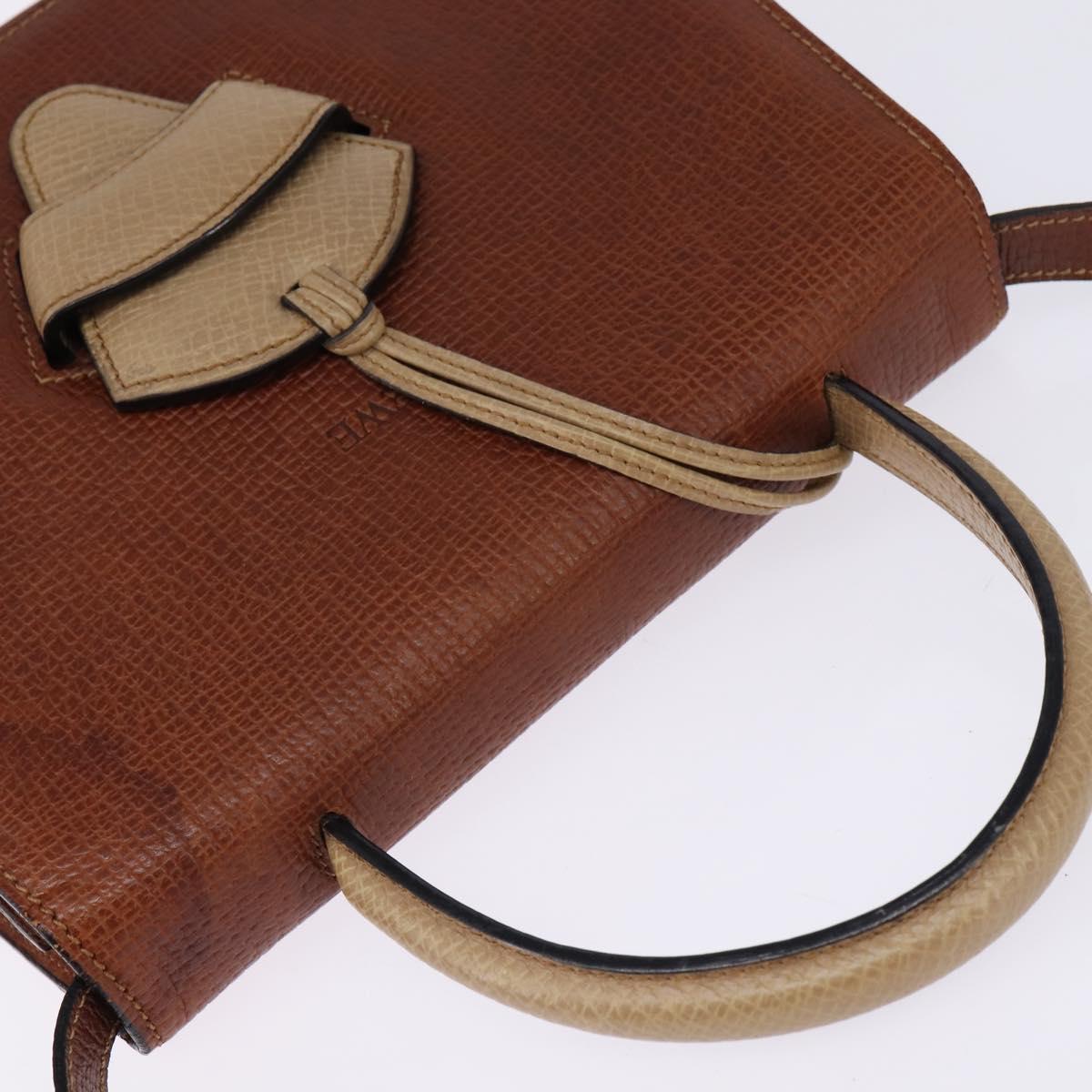 LOEWE Barcelona Hand Bag Leather 2way Brown Gold Auth 144093