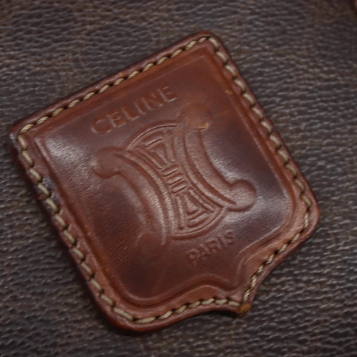 CELINE Macadam Canvas Hand Bag PVC Leather 2way Brown Gold Auth 144099