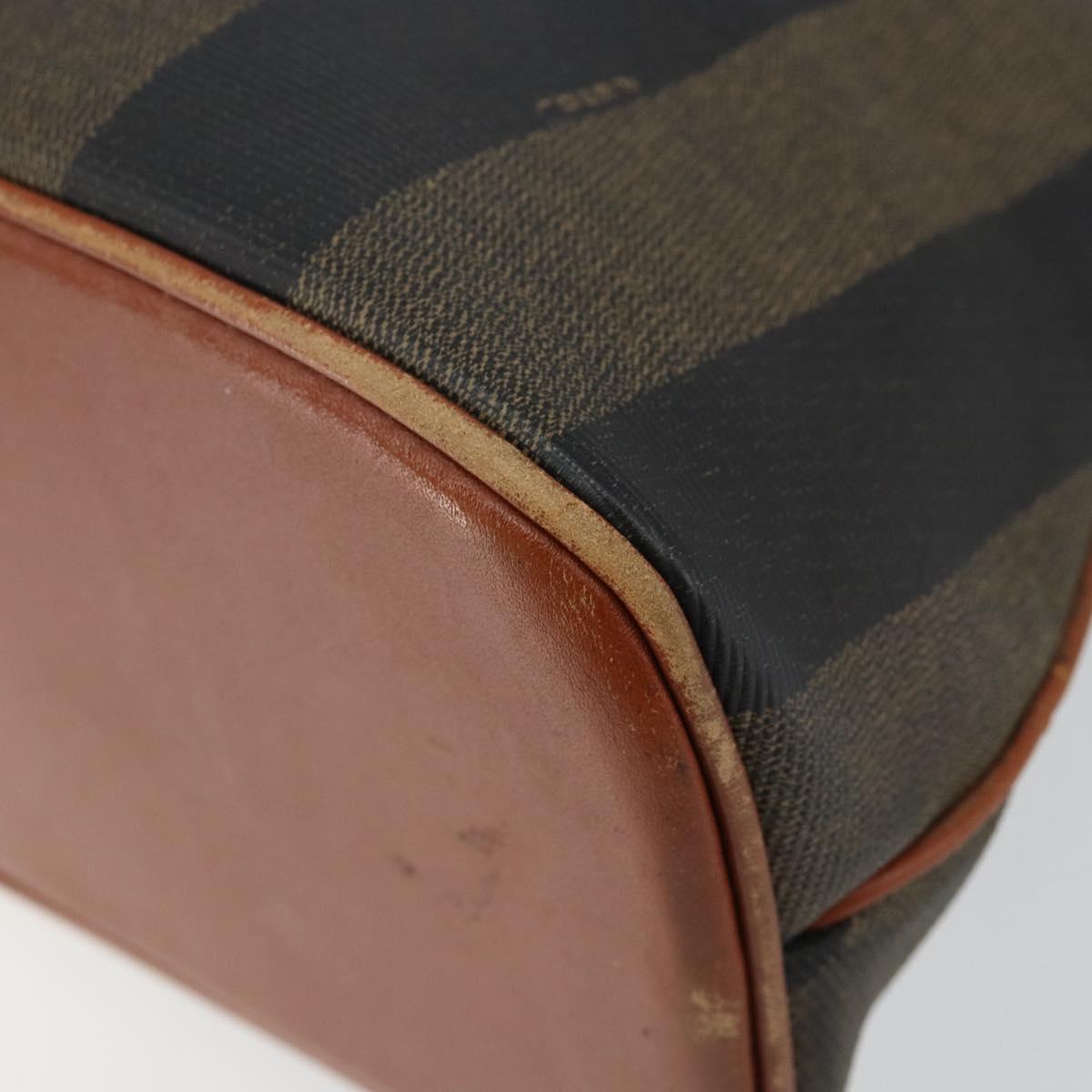 FENDI Pecan Canvas Hand Bag PVC 2way Black Brown Auth 144125