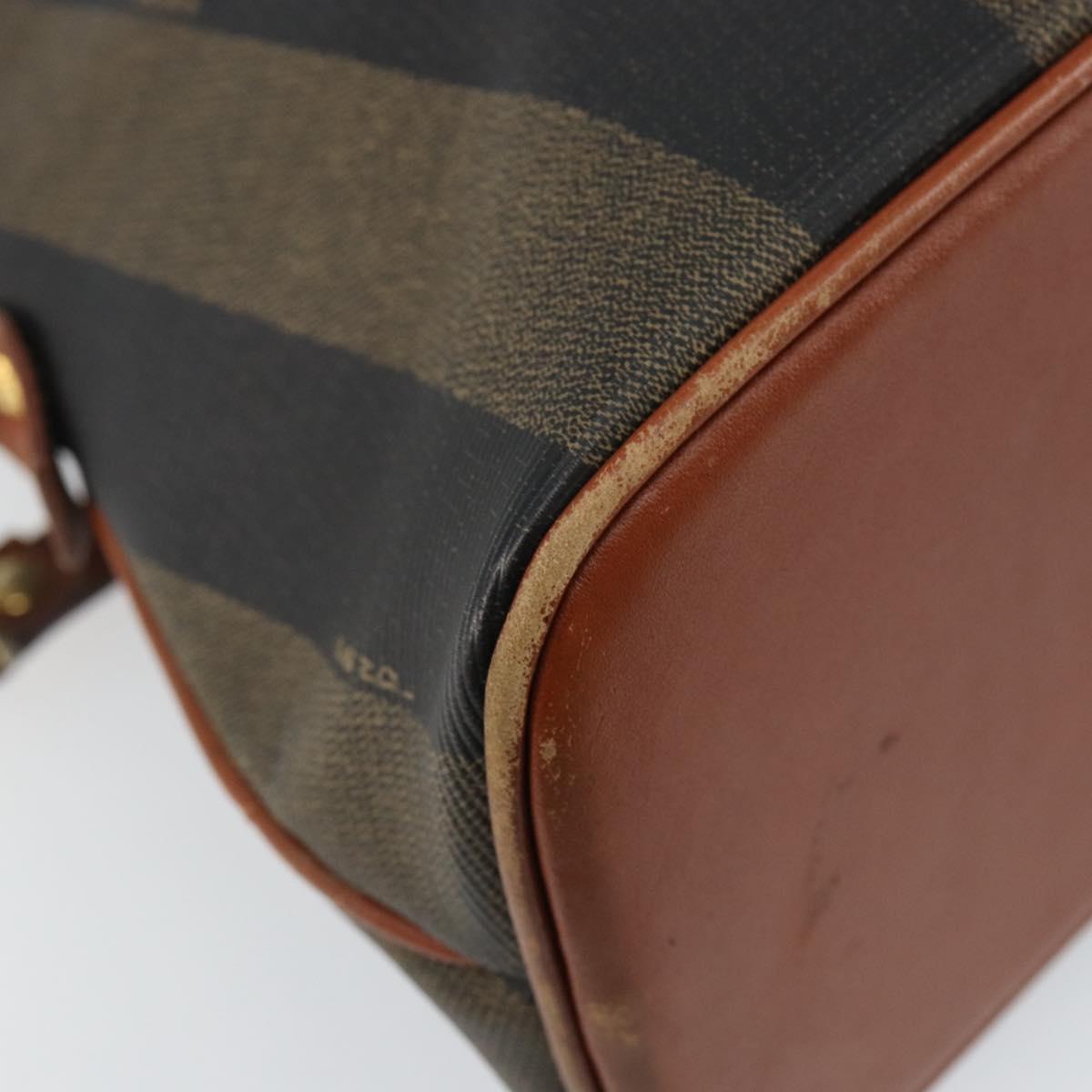 FENDI Pecan Canvas Hand Bag PVC 2way Black Brown Auth 144125