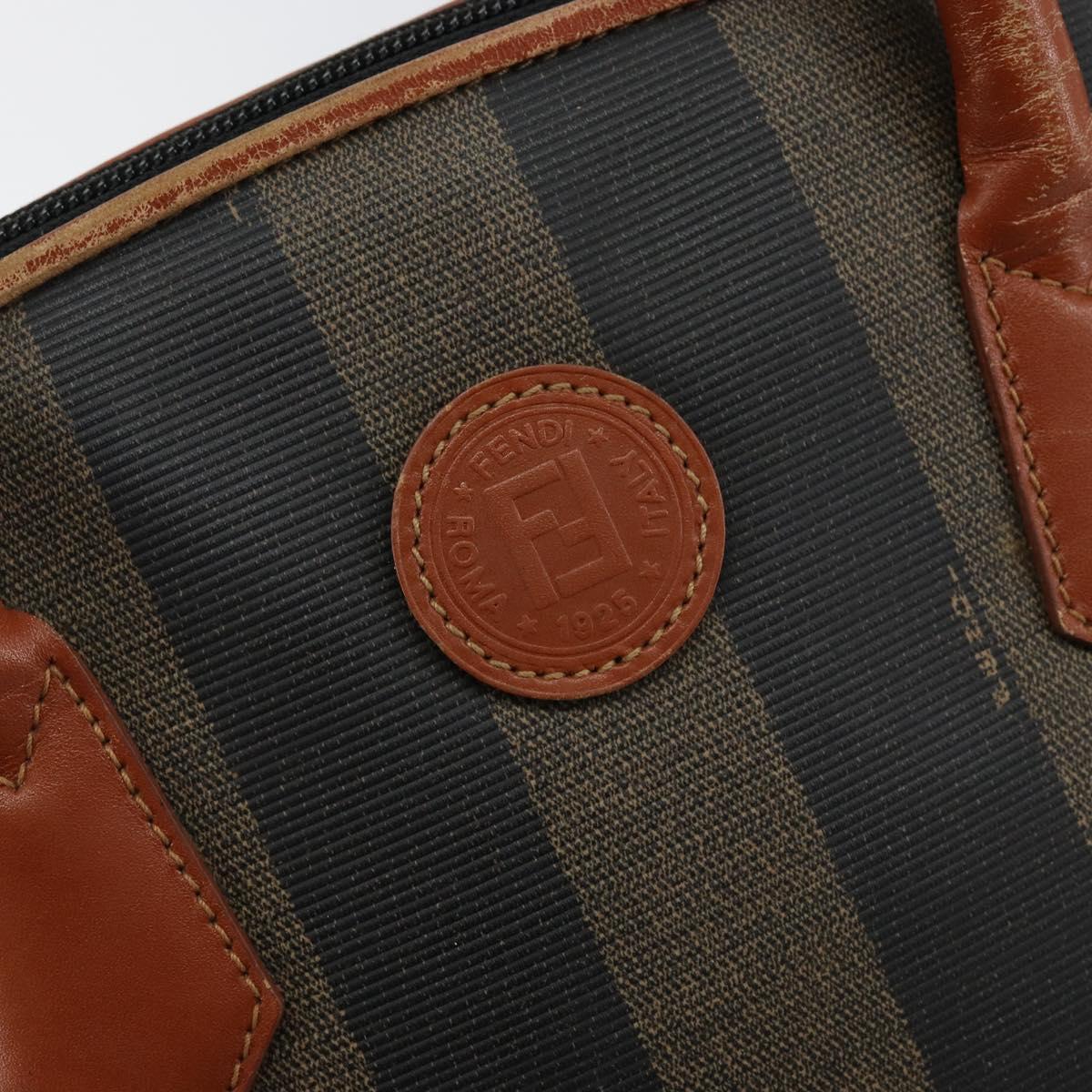 FENDI Pecan Canvas Hand Bag PVC 2way Black Brown Auth 144125