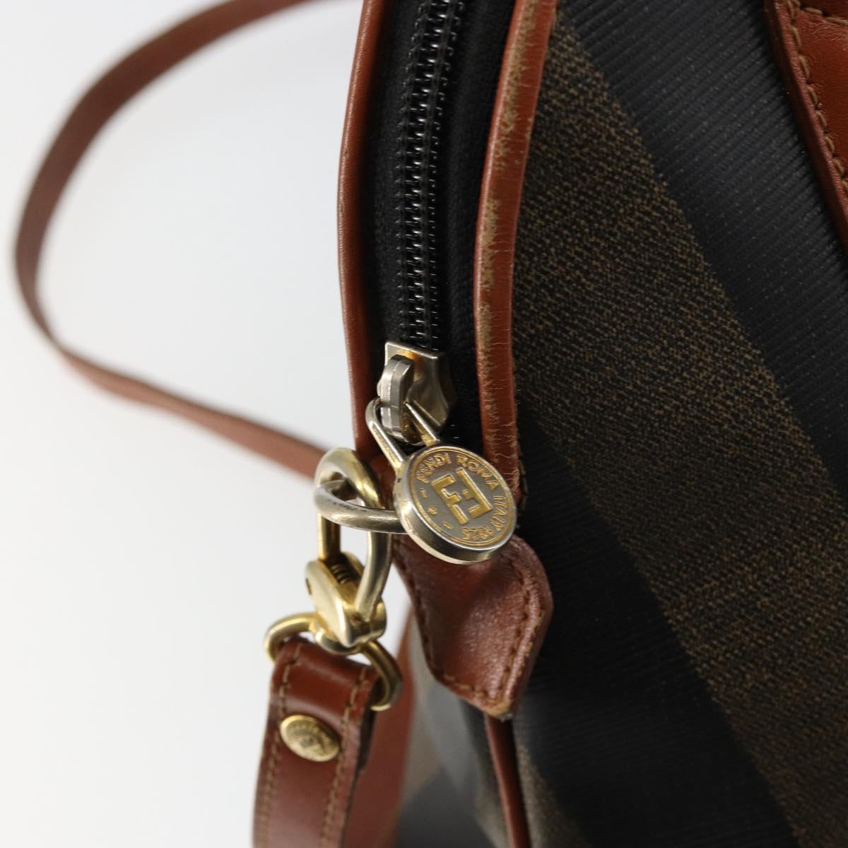 FENDI Pecan Canvas Hand Bag PVC 2way Black Brown Auth 144125