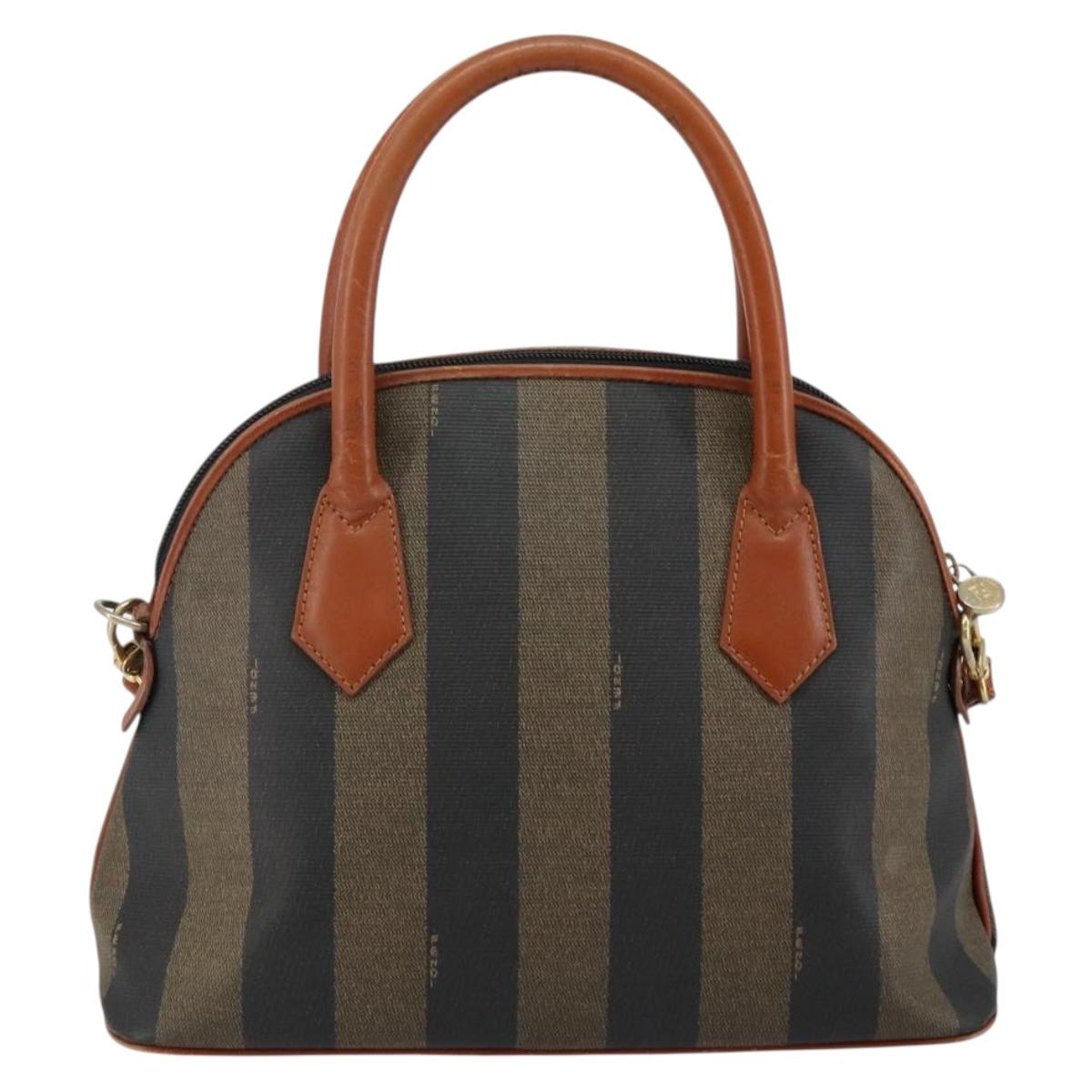FENDI Pecan Canvas Hand Bag PVC 2way Black Brown Auth 144125