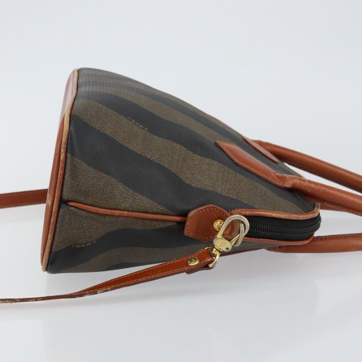 FENDI Pecan Canvas Hand Bag PVC 2way Black Brown Auth 144125
