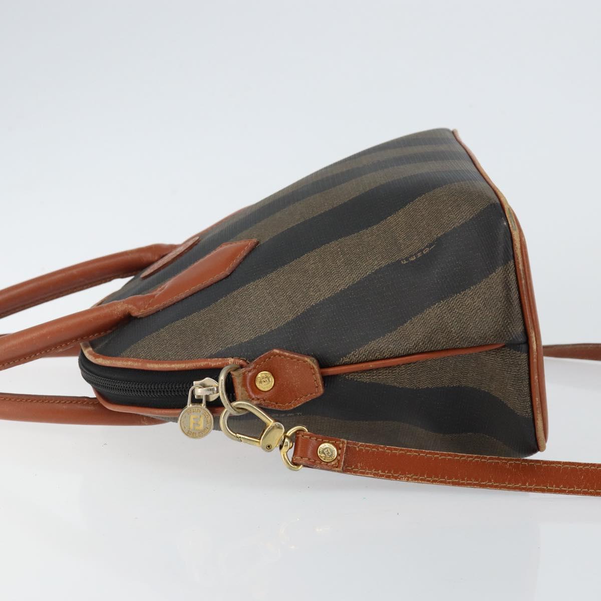 FENDI Pecan Canvas Hand Bag PVC 2way Black Brown Auth 144125