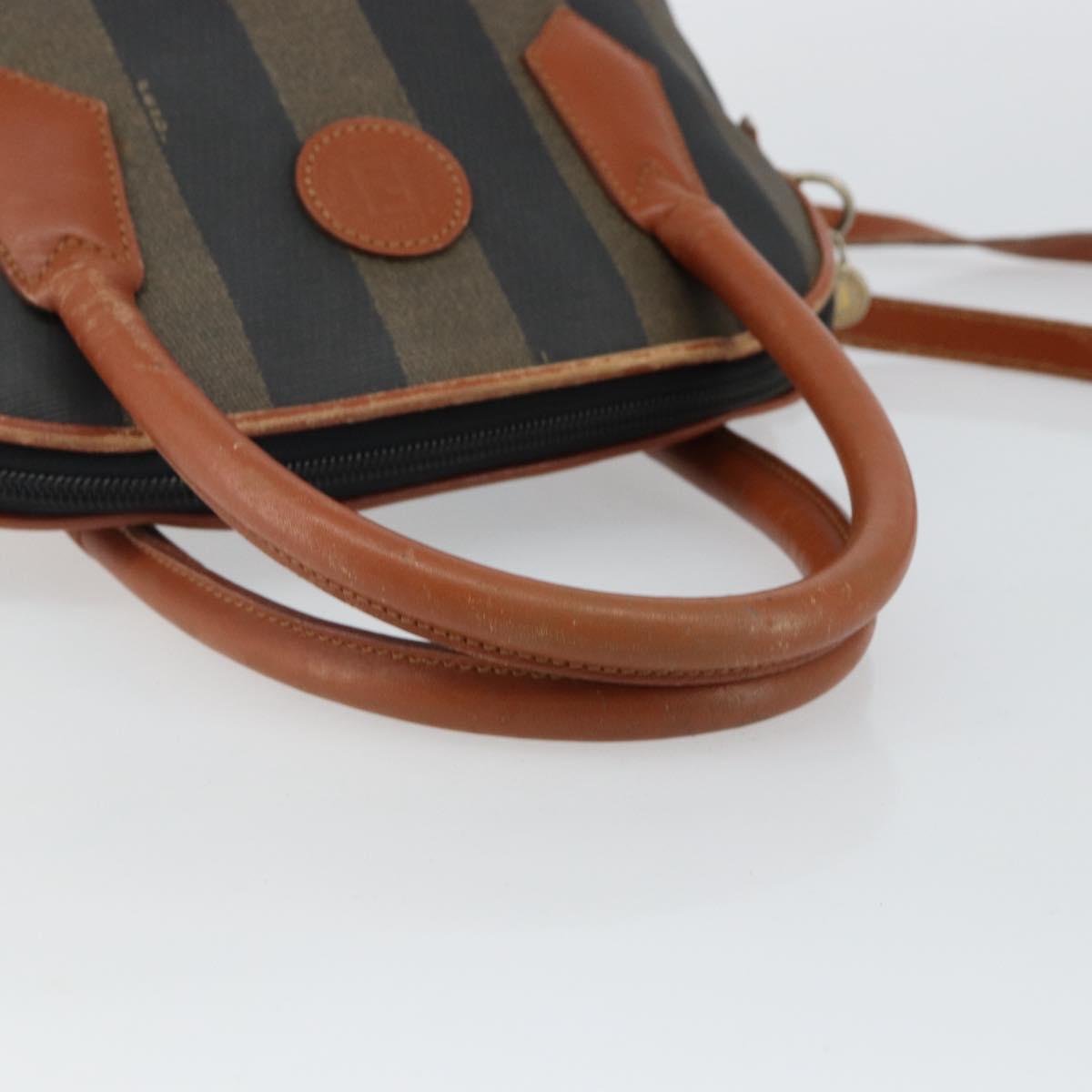 FENDI Pecan Canvas Hand Bag PVC 2way Black Brown Auth 144125