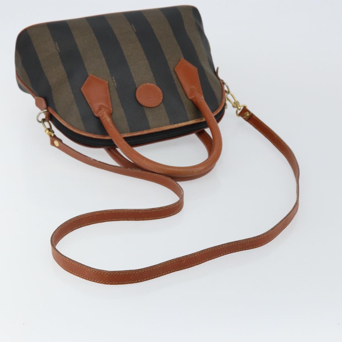FENDI Pecan Canvas Hand Bag PVC 2way Black Brown Auth 144125