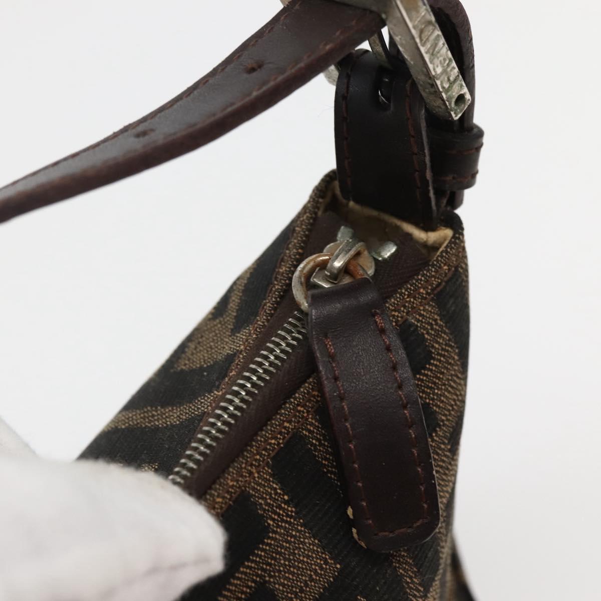 FENDI Zucca Canvas Hand Bag Brown Black Auth 144126