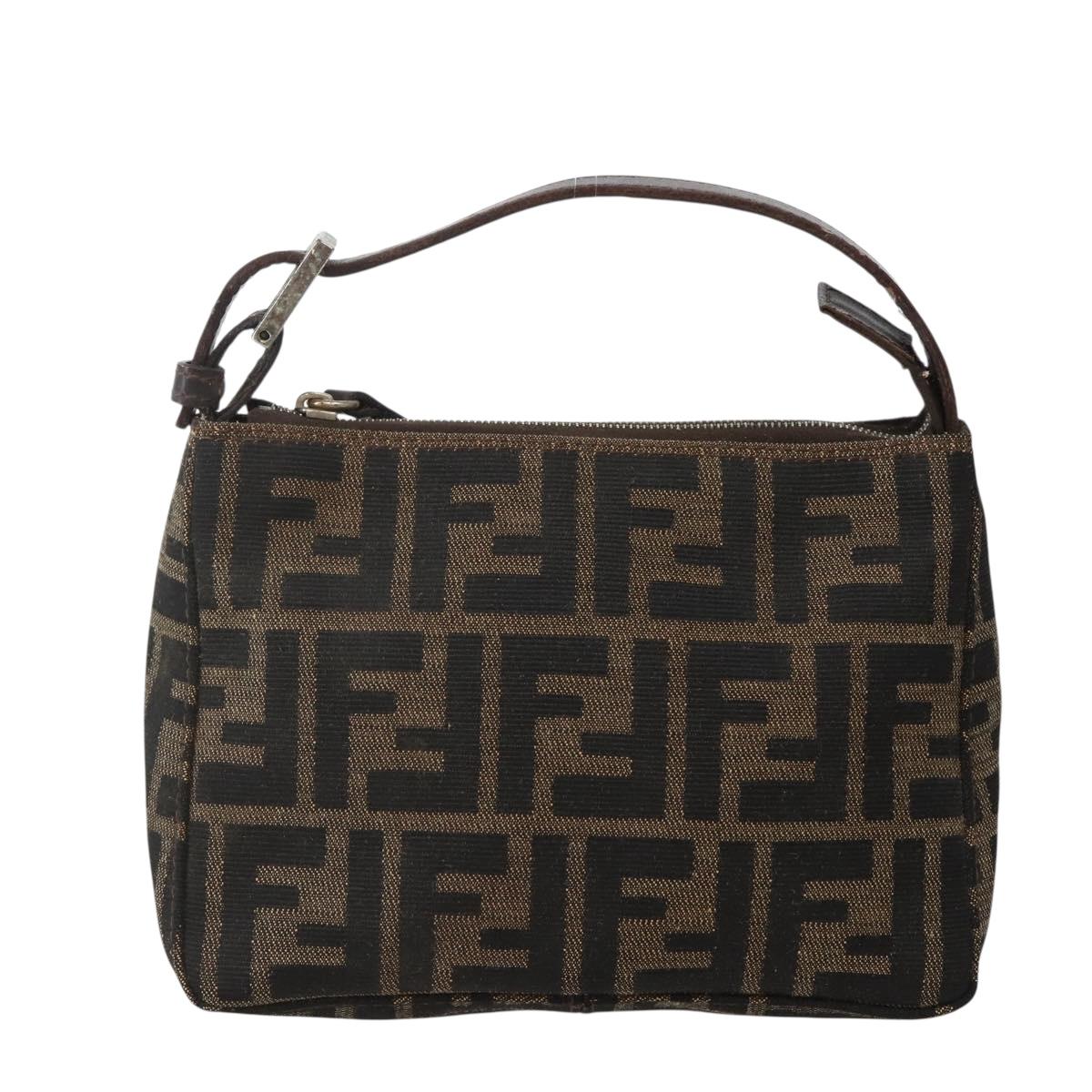FENDI Zucca Canvas Hand Bag Brown Black Auth 144126