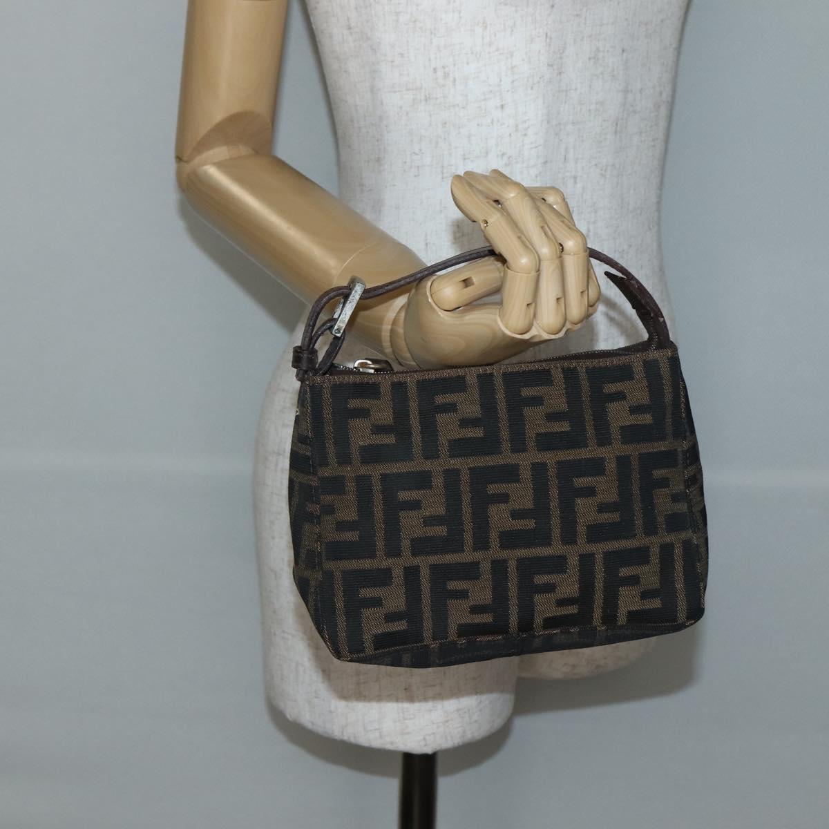 FENDI Zucca Canvas Hand Bag Brown Black Auth 144126