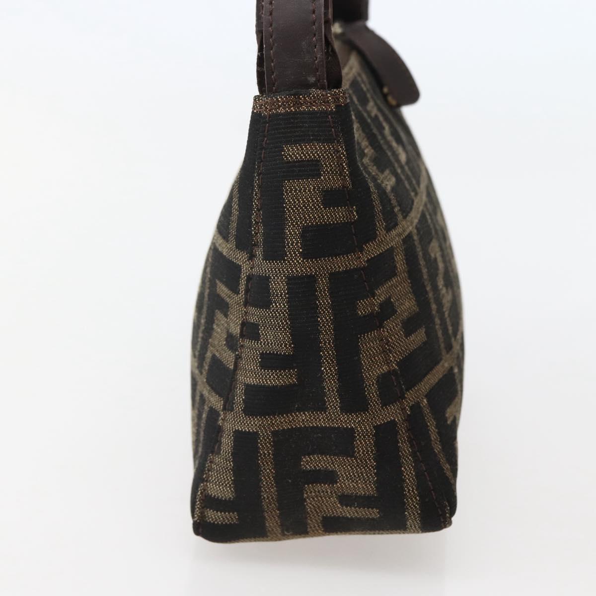 FENDI Zucca Canvas Hand Bag Brown Black Auth 144126