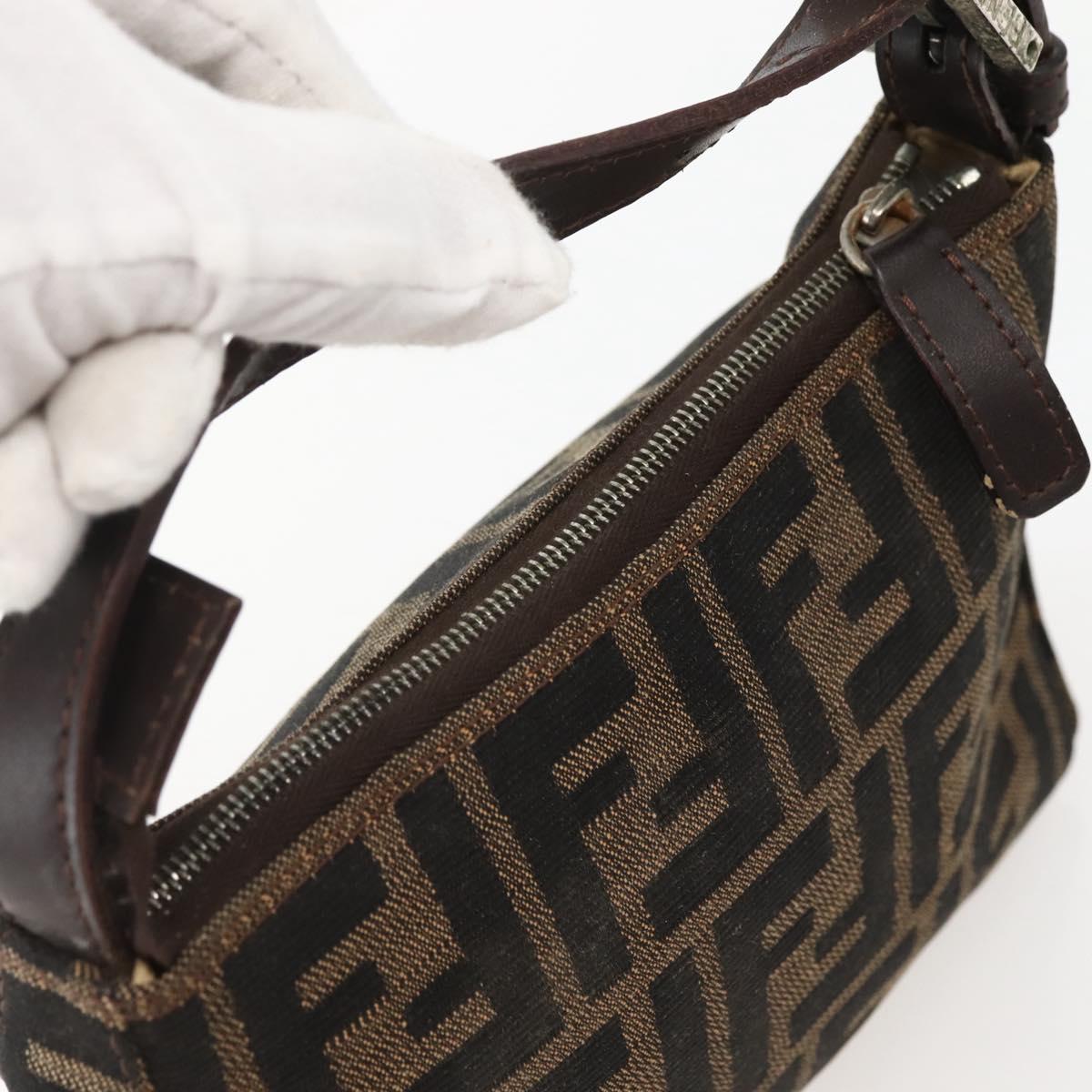 FENDI Zucca Canvas Hand Bag Brown Black Auth 144126