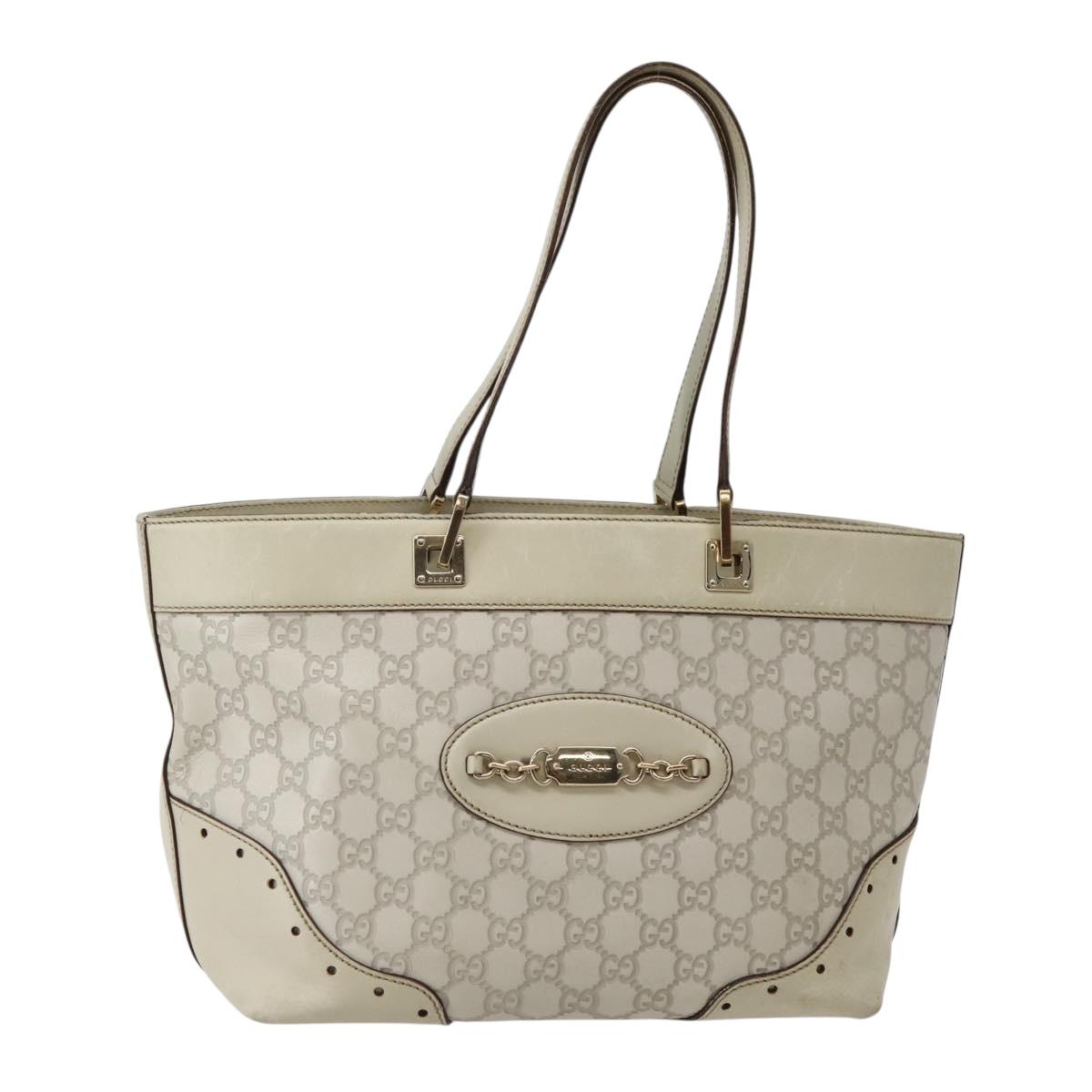 GUCCI GG Canvas Guccissima Tote Bag Leather White Gold 145993 Auth 144130