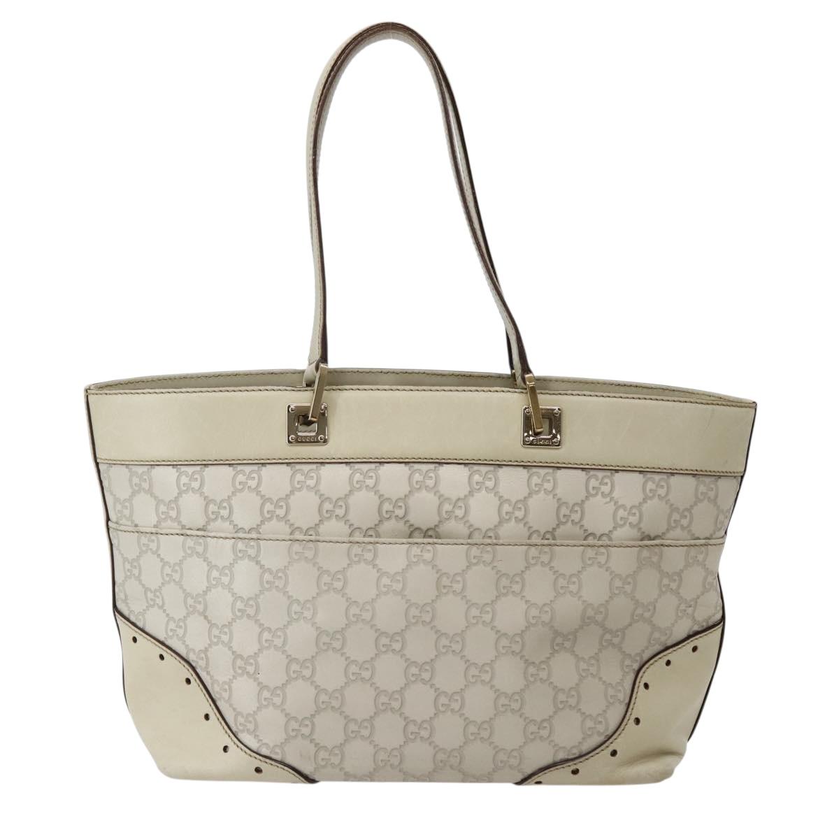 GUCCI GG Canvas Guccissima Tote Bag Leather White Gold 145993 Auth 144130