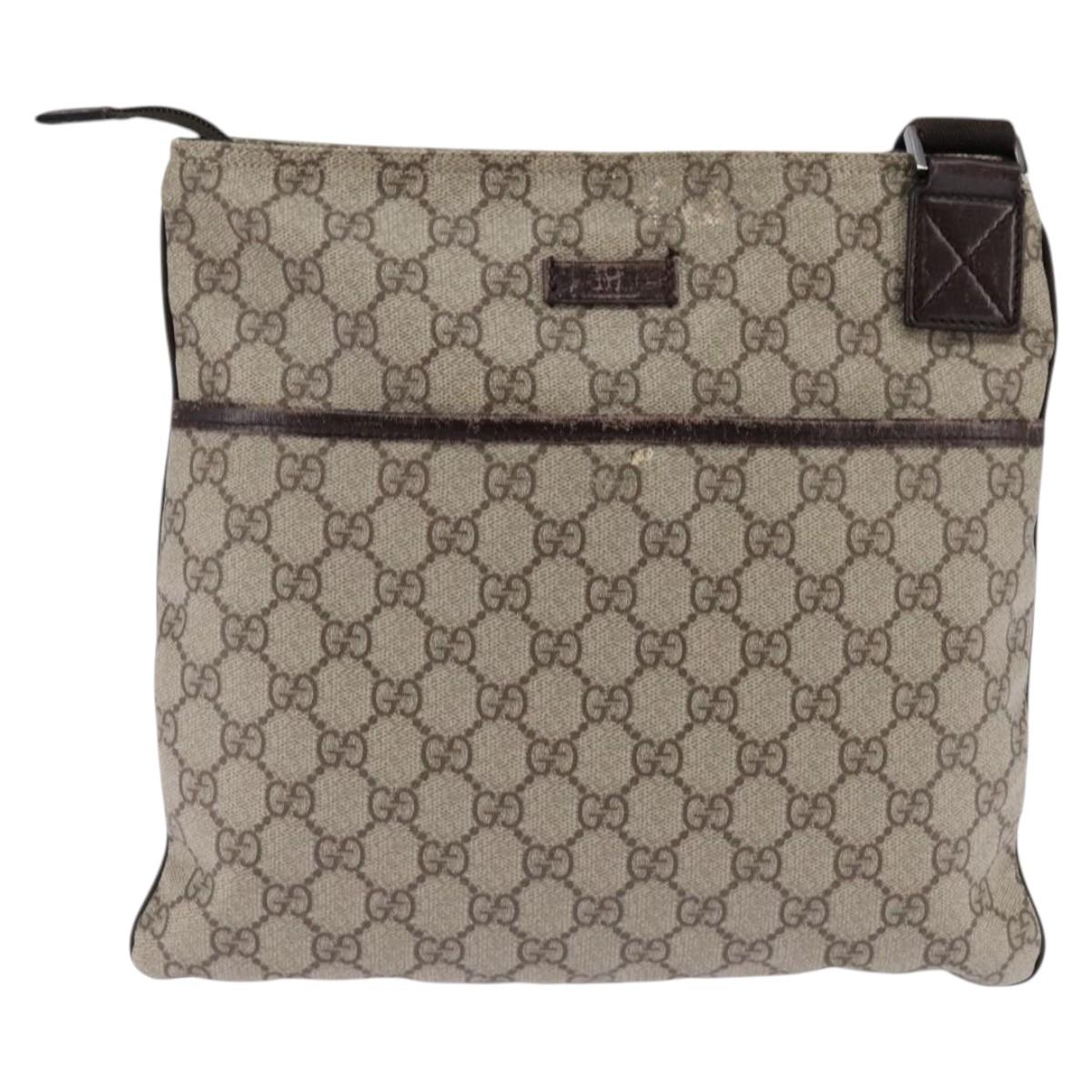 GUCCI GG Supreme Shoulder Bag PVC Beige Silver 141626 Auth 144131