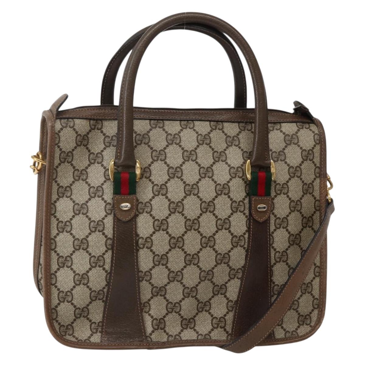 GUCCI GG Supreme Web Sherry Line Tote Bag PVC Beige Gold 41 02 039 Auth 144132