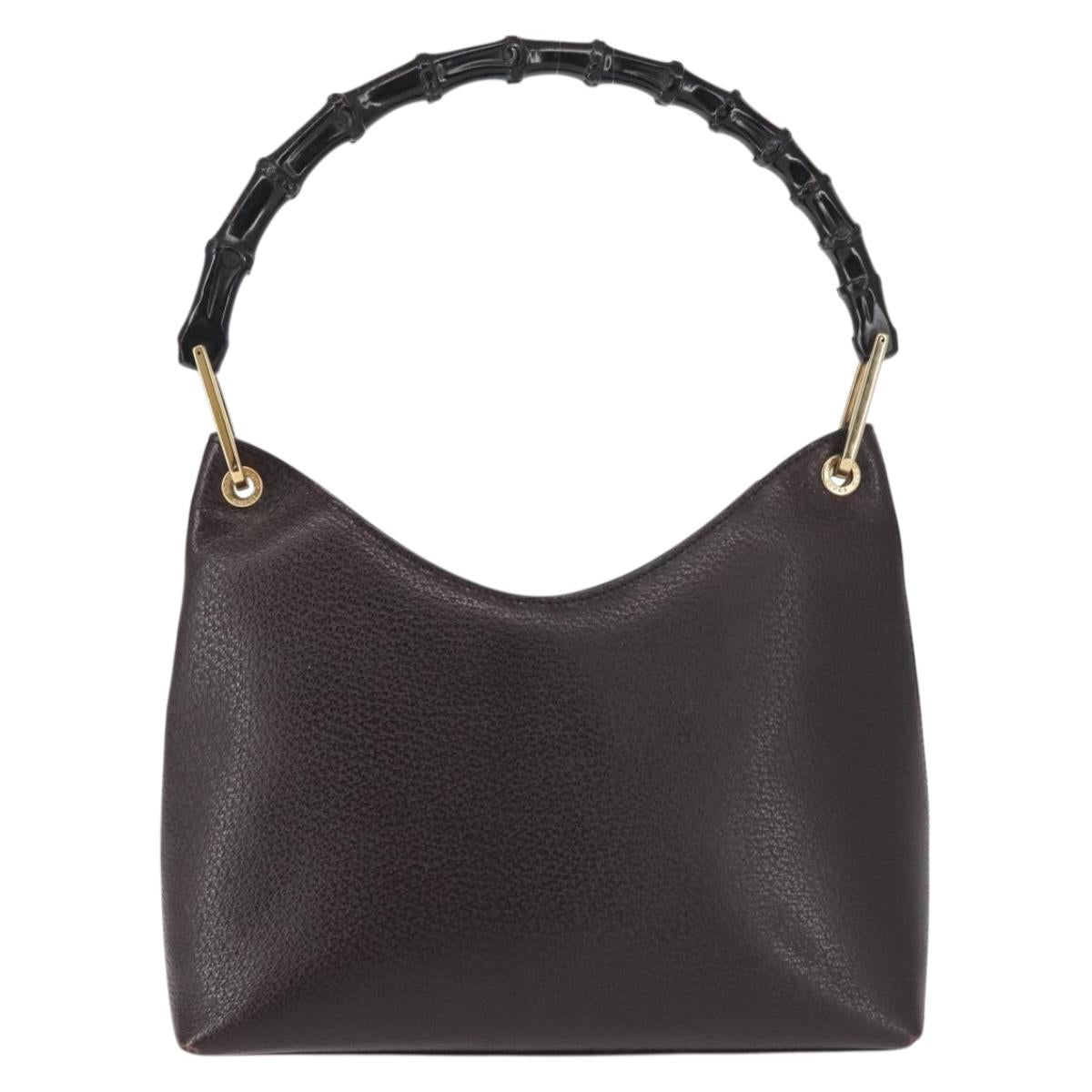 GUCCI Bamboo Shoulder Bag Leather Dark Brown Gold 001 3008 Auth 144134