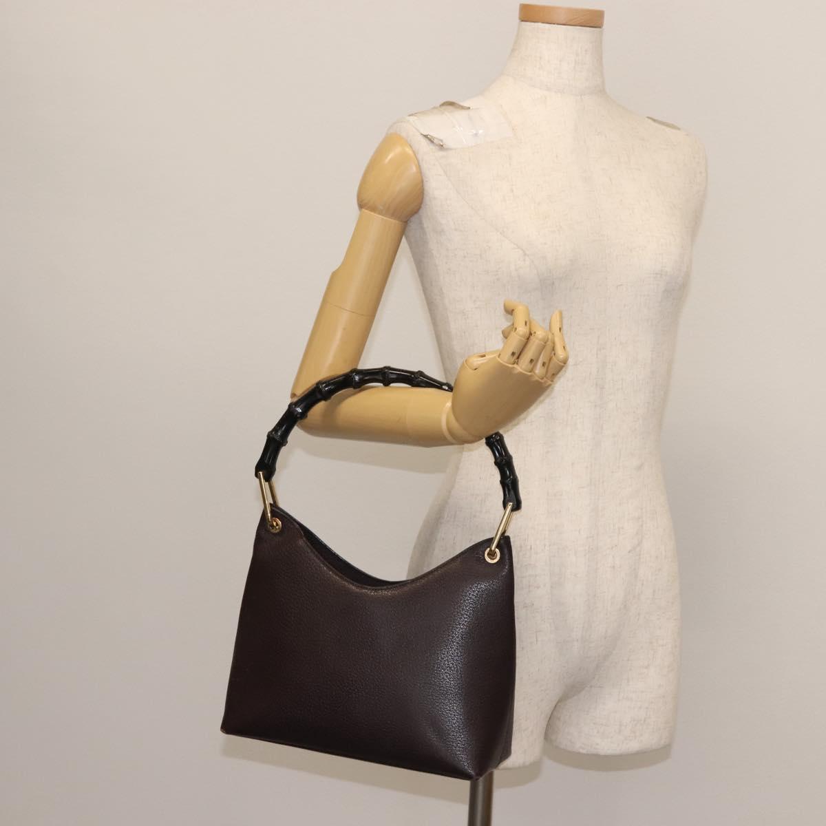 GUCCI Bamboo Shoulder Bag Leather Dark Brown Gold 001 3008 Auth 144134