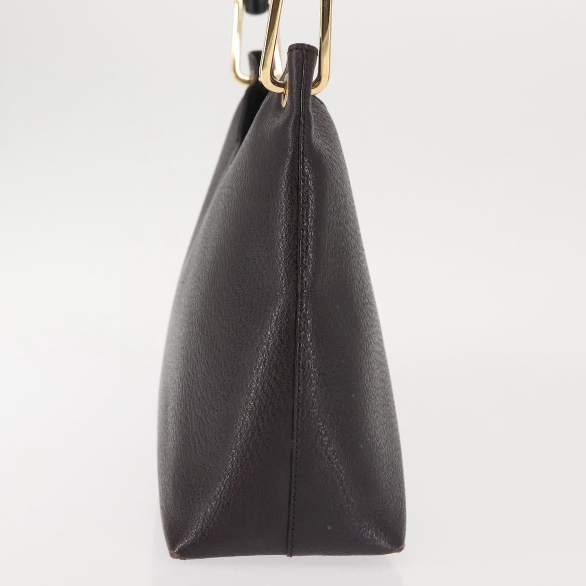 GUCCI Bamboo Shoulder Bag Leather Dark Brown Gold 001 3008 Auth 144134